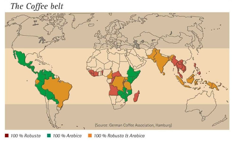 The Coffee belt on map 